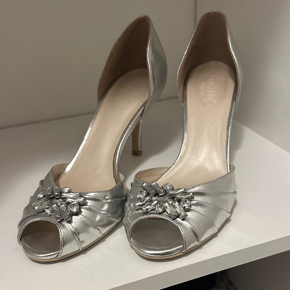 Elegant Silver Peep-Toe Heels